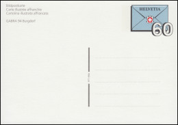 Schweiz Postkarte P 253 Ausstellung GEBRA Burgdorf 1994, ** Postfrisch - Interi Postali