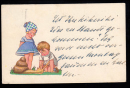 Kinder-AK Mädchen Und Junge Beobachten Eine Schnecke, LINZ 20.5.1926 - Sonstige & Ohne Zuordnung