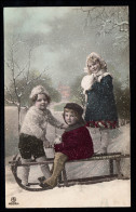 Kinder-AK Drei Mädchen Auf Einem Schlitten, Ortspostkarte BRESLAU 1910 - Altri & Non Classificati