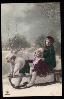 Kinder-AK Drei Mädchen Auf Einem Schlitten, Aus Ostrowo Per Bahnpost 29.10.1910 - Other & Unclassified