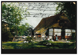 AK Landwirtschaft: Bauernhof  - Beim Wäschetrocknen Mit Hühnern Und Hund, 1906  - Autres & Non Classés