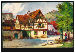 AK Landwirtschaft: Elsässer Bauernhaus Mit Enten Und Brunnen, MÜNSTER 18.10.1907 - Autres & Non Classés