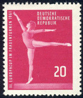 831 Kunstturnen Schwebebalken 20 Pf ** - Unused Stamps