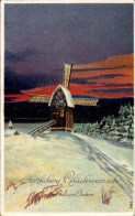 CPA Glückwunsch Neujahr, Windmühle, Schnee - Neujahr