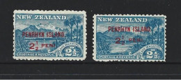 Penrhyn Island 1902 2 & 1/2d Overprint On NZ Lake 2 Singles Showing Both Spacings FM - Penrhyn