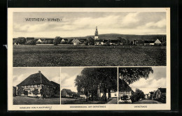 AK Westheim /Mfr., Handlung H. Matthäus, Kriegerdenkmal Mit Ortsstrasse, Panorama  - Autres & Non Classés