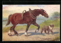 AK Arbeitspferd Beim Ziehen Einer Last, Hund  - Paarden