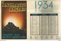 AS / SUPERBE Buvard Ancien CALENDRIER 1934 3me Trimestre ANTHRACITE ANGLAIS - C