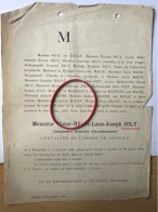 Monsieur Victor Hilaire Joly Commissaire Arrondissement *1816 Bruxelles +1876 Ixelles Epoux Macau De Marbaix Jacobs - Obituary Notices