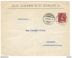 283 - 72 - Entier Postal Privé "Alf. Diener Zürich 1908" Léger Pli Vertical - Interi Postali