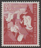 BRD: 1952, Mi. Nr. 154, Jugend: Zweiter Bundesjugendplan, 20+3 Pfg. Wandernde Mädchen, Jugendherberge.  **/MNH - Ungebraucht