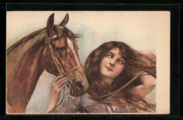 AK Pferd Mit Zaumzeug Und Mädchen  - Hippisme