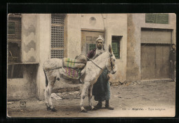 AK Algerien, Gesattelter Esel Mit Seinem Besitzer  - Anes