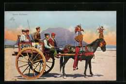 AK Carro Siciliano, Geschmückte Pferdekutsche  - Chevaux