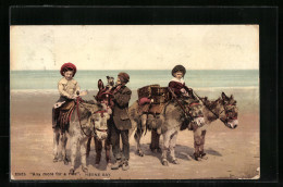 AK Herne Bay, Kinder Und Hund Beim Eselsreiten Am Meer  - Esel