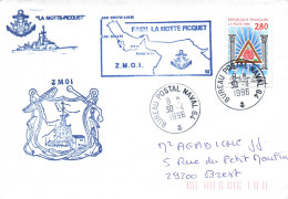 ENVELOPPE AVEC CACHET FREGATE FASM LA MOTTE PICQUET - ZMOI - BUREAU POSTAL NAVAL 64 LE 30/4/1996 - Seepost