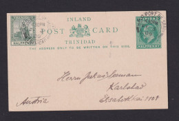 1909 - 1/2 P. Ganzsache Mit Zufrankatur Ab Port-of-Spain Nach Karlsbad - Trinidad & Tobago (...-1961)