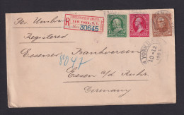 1901 - 1, 2 Und 10 C. Auf Einschreibbrief Ab New York Nach Essen - Cartas & Documentos