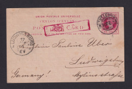 1902 - 6 C. Ganzsache Mit Rotem Rahmenstempel über TUTICORIN Nach Ludwigsburg - Ceylon (...-1947)