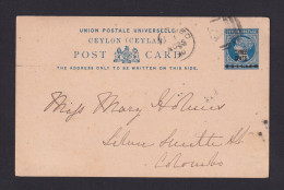 1890 - 3 C. Überdruck-Ganzsache (P 20) In Colombo Gebraucht - Ceylon (...-1947)