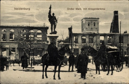 CPA Nidzica Neidenburg Ostpreußen, Markt, Kriegerdenkmal, Kriegszerstörungen, I WK - Ostpreussen