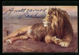 Künstler-AK Liegender Löwe In Der Steppe  - Tigri