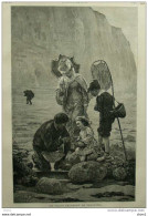 Les Petits Pêcheurs De Crevettes - Tableau De M. Rudaux - Page Original 1879 - Documents Historiques