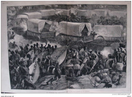 La Guerre Des Zoulous - Défense D'un Convoi Attaqué Par Les Naturels - Page Double Original 1879 - Documents Historiques
