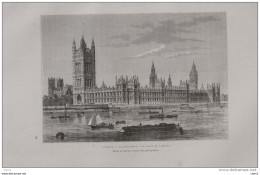 Londres (London) - Le Parlament, Vue Prise De Lambeth -  Page Original 1879 - Documents Historiques