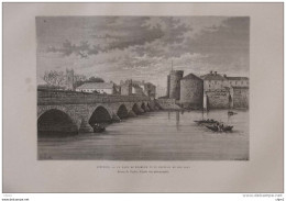 Limerick - Le Pont De Thomond Et Le Château Du Roi Jean-  Page Original 1879 - Historische Dokumente