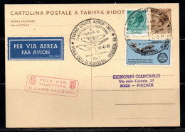 ITALIA REPUBBLICA ITALY REPUBLIC CARTOLINA POSTALE 18-6-1977 VOLO CON ELICOTTERO MILANO - LUGANO FORLANINI VIAGGIATA - Postwaardestukken