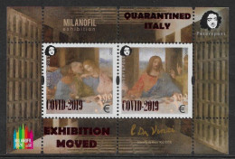 Finland 2020 Quarantined Italy COVID-2019 Leonardo Da Vinci MILANOFIL Exhibition Muved Peterspost Block Overprint MNH - Philatelic Exhibitions