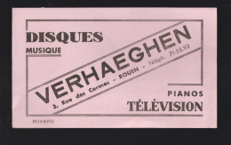 Buvard Verhaeghen -  3,rue Des Carmes - Rouen (76) - Disques Musique Pianos Télévision - V