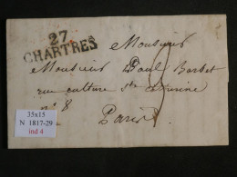 DN14 FRANCE  LETTRE RARE  1823   CHARTRES A PARIS +BELLE FRAPPE  + +AFF. INTERESSANT++ - 1801-1848: Vorläufer XIX