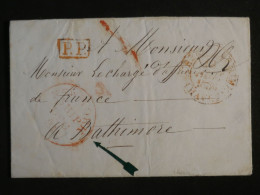 DN14 FRANCE  LETTRE RARE EN P.P 1836  A BALTHIMORE USA  AU CHARGé D AFFAIRE +CACHET  ROUGE SHIP  +AFF. INTERESSANT++ - 1801-1848: Voorlopers XIX