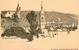 12650813 Schaffhausen SH Altstadt Kirche Festung Munot Zeichnung Kuenstlerkarte  - Otros & Sin Clasificación