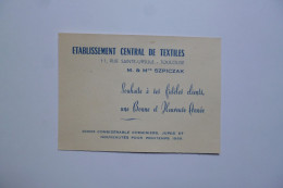 Carte Visite Etablissement Central De TEXTILES  -  TOULOUSE  -  11 Rue Sainte Ursule  - - Cartoncini Da Visita