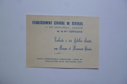 Carte Visite Etablissement Central De TEXTILES  -  TOULOUSE  -  11 Rue Sainte Ursule  - - Visiting Cards