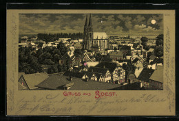 Lithographie Soest, Ortspanorama Mit Kirche  - Soest