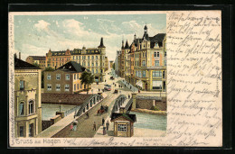 Lithographie Hagen I. W., Strassenpartie Mit Brücke Am Altenhagen  - Hagen