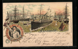 Lithographie Bremen, Schiffe Im Freihafen  - Other & Unclassified