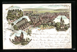 Lithographie Aachen, Gasthaus Belvedere Auf Dem Lousberg, Kriegerdenkmal, Teilansicht  - Aken