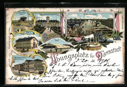 Lithographie Darmstadt, Übungsplatz, Preussisches Stabsgebäude, Württemberger Stabs- Und Offizier-Gebäude  - Darmstadt