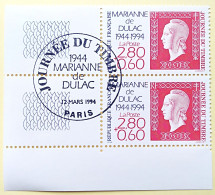 - N° 2863. Paire En Coin De Feuille. Journée Du Timbre. Marianne De Dulac. Oblitéré Premier Jour - - Used Stamps