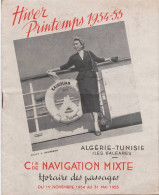 1954 /55  Cie Navigation Mixte  Algérie  / Tunisie  Horaires Des Passages - 1950 - ...