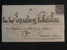 DN14 FRANCE LETTRE RARE CURIOSITé 1890  BORDEAUX VIA PAUILLAC A BUENOS AIRES BRESIL PAR VAPEUR  EQUATEUR  ++ - 1801-1848: Precursores XIX