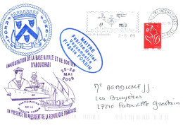 ENVELOPPE AVEC CACHET FREGATE FORBIN - INAUGURATION DE LA BASE D' ABOU DHABI AVEC PRESIDENT DE LA REPUBLIQUE - 2/6/99 - Correo Naval