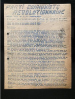 Tract Presse Clandestine Résistance Belge WWII WW2 'Parti Communiste Revolutionnaire' (Les Mineurs..) 2 Pages On 1 Sheet - Documentos