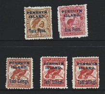 Penrhyn Island 1903 Overprints On NZ Set Of 5 With All Three 1 Shilling Shades FM - Penrhyn