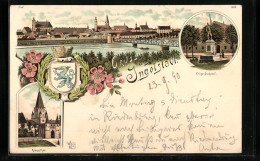 Lithographie Ingolstadt, Kriegerdenkmal, Kreuzthor, Teilansicht  - Ingolstadt